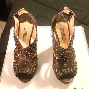 Prada brown studded heels
